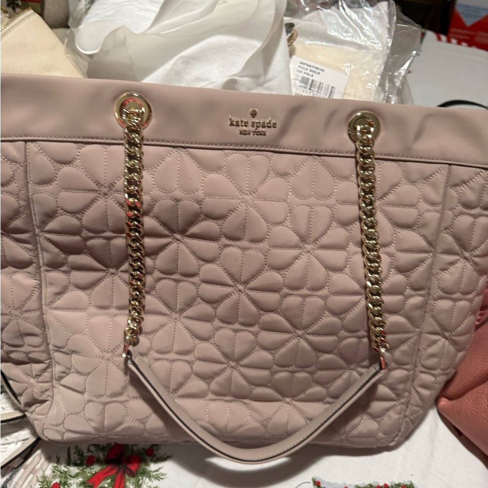 Kate Spade Blush Quilted Tote with Gold Chain